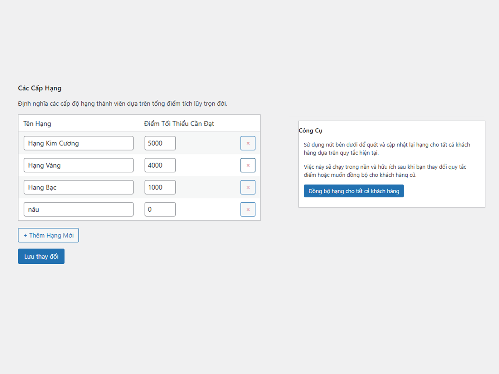 Tạo hạng khách hàng
